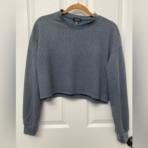 Justify Waffle Knit Long Sleeve Oversized Shirt Blue-Gray Medium - Picture 7 of 7